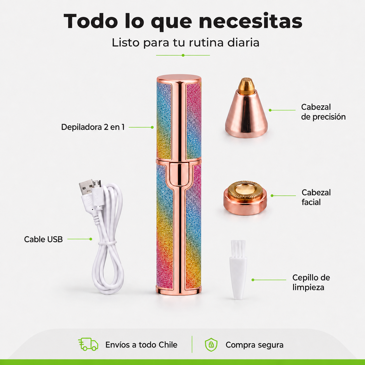 Depiladora Facial y Recortadora de Cejas 2 en 1 con Carga USB
