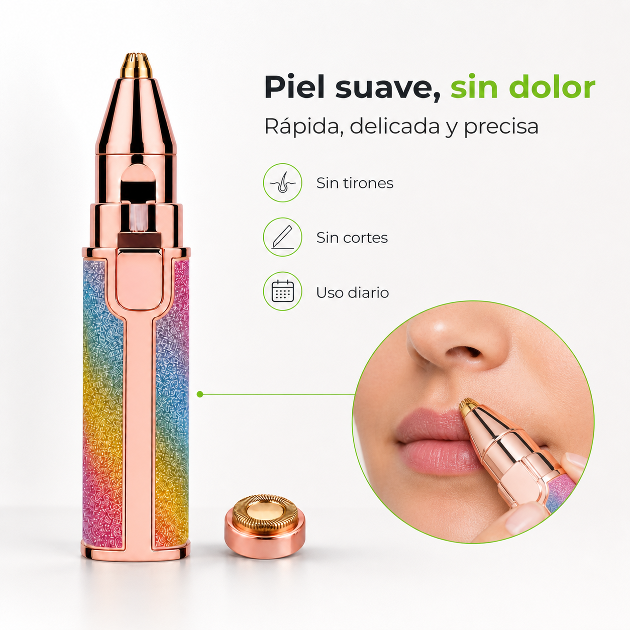 Depiladora Facial y Recortadora de Cejas 2 en 1 con Carga USB
