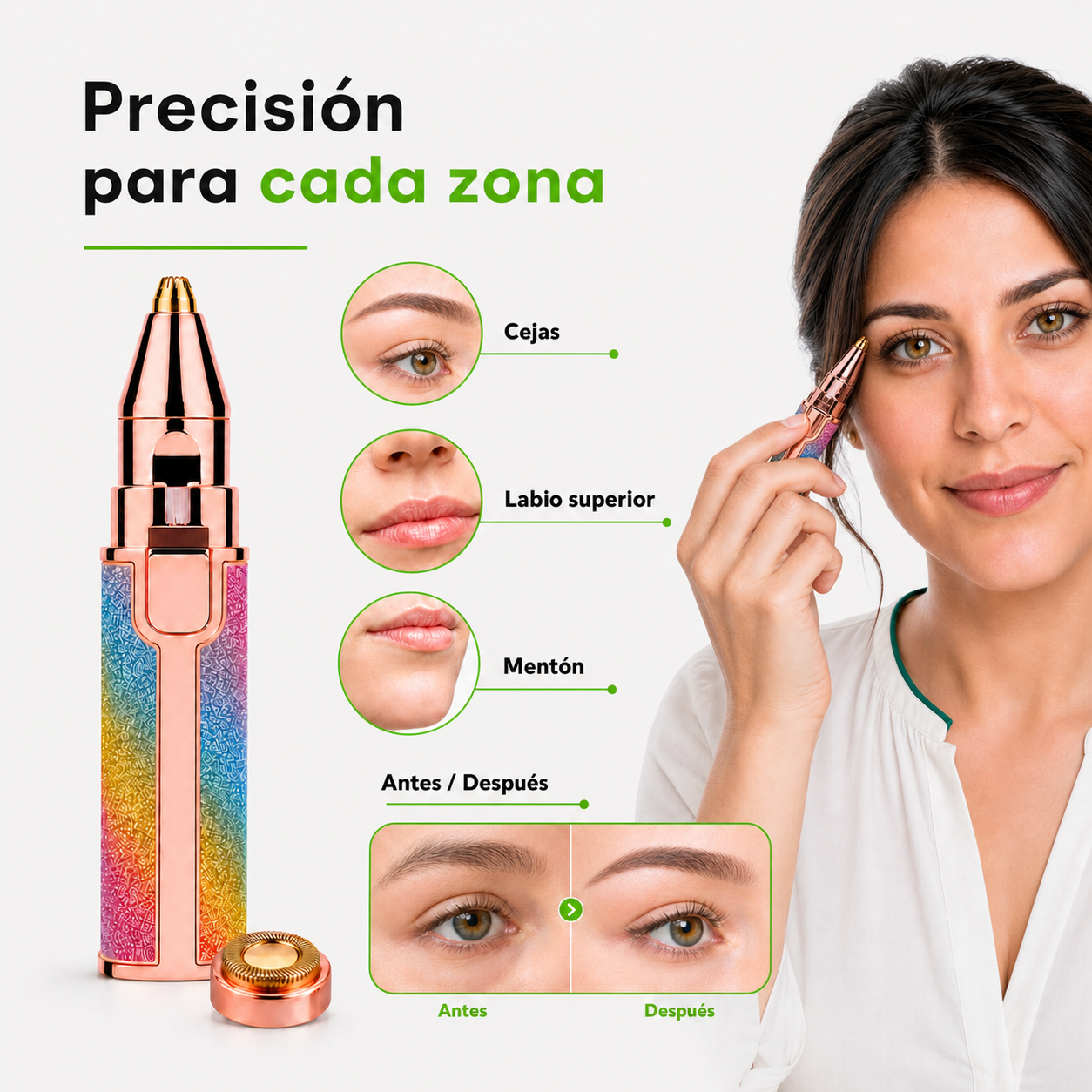 Depiladora Facial y Recortadora de Cejas 2 en 1 con Carga USB